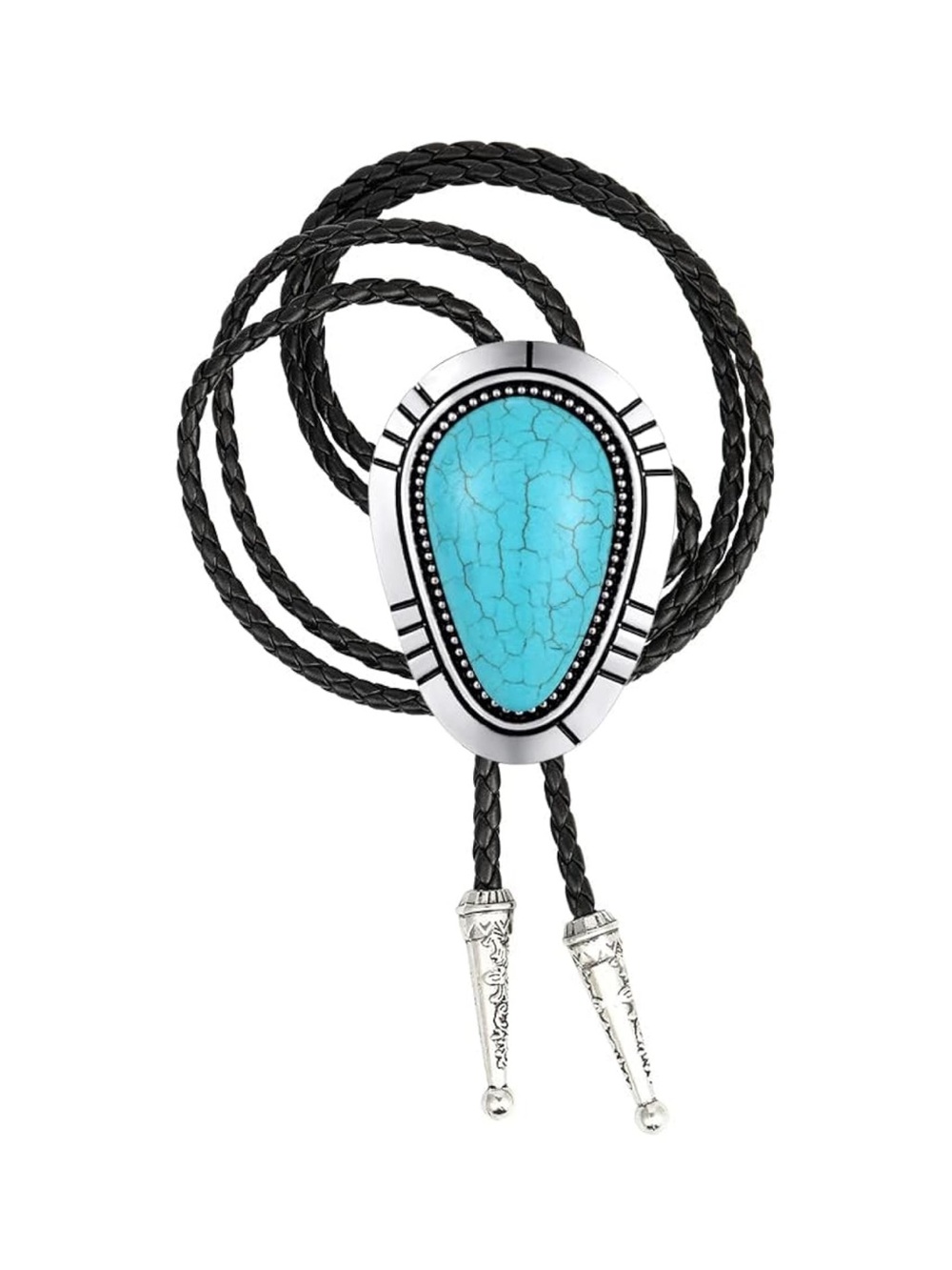 Turquoise Stone Bolo Tie with Silver Accent - Women's Jewelry